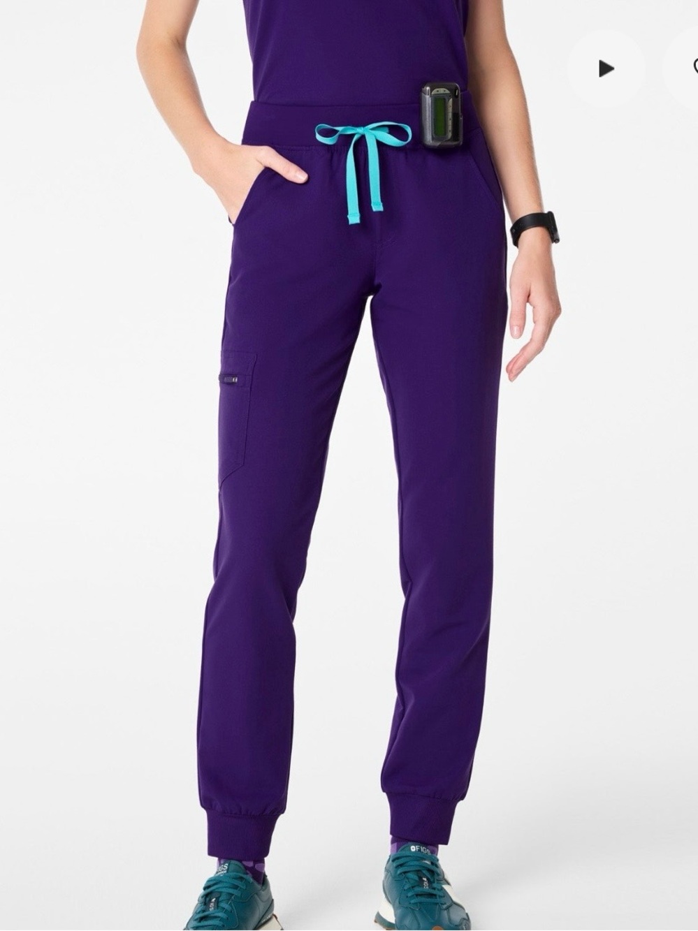 Figs Purple Jogger Scrub Pants with Teal Drawstring